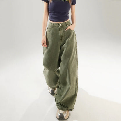 KSTUN Women's Jeans Green Wide Leg Denim Pants High Waist Straight Loose Streetwear Fashion Woman Khaki Jeans Female Baggy Pants