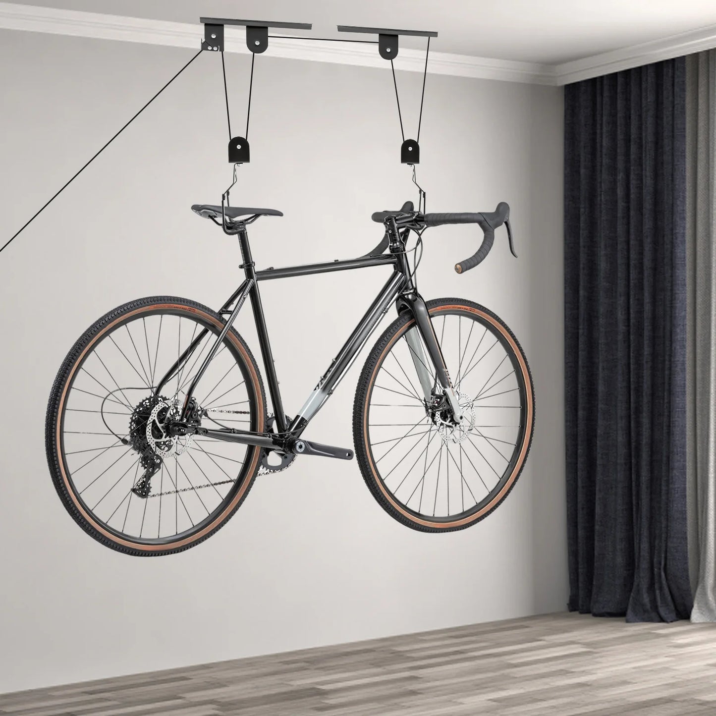  Bike Hoist for Ceiling Bicycle Storage Lift Heavy Duty Display Rack 60kg Load-Bearing Mountain Road Bike Ceiling Organizer