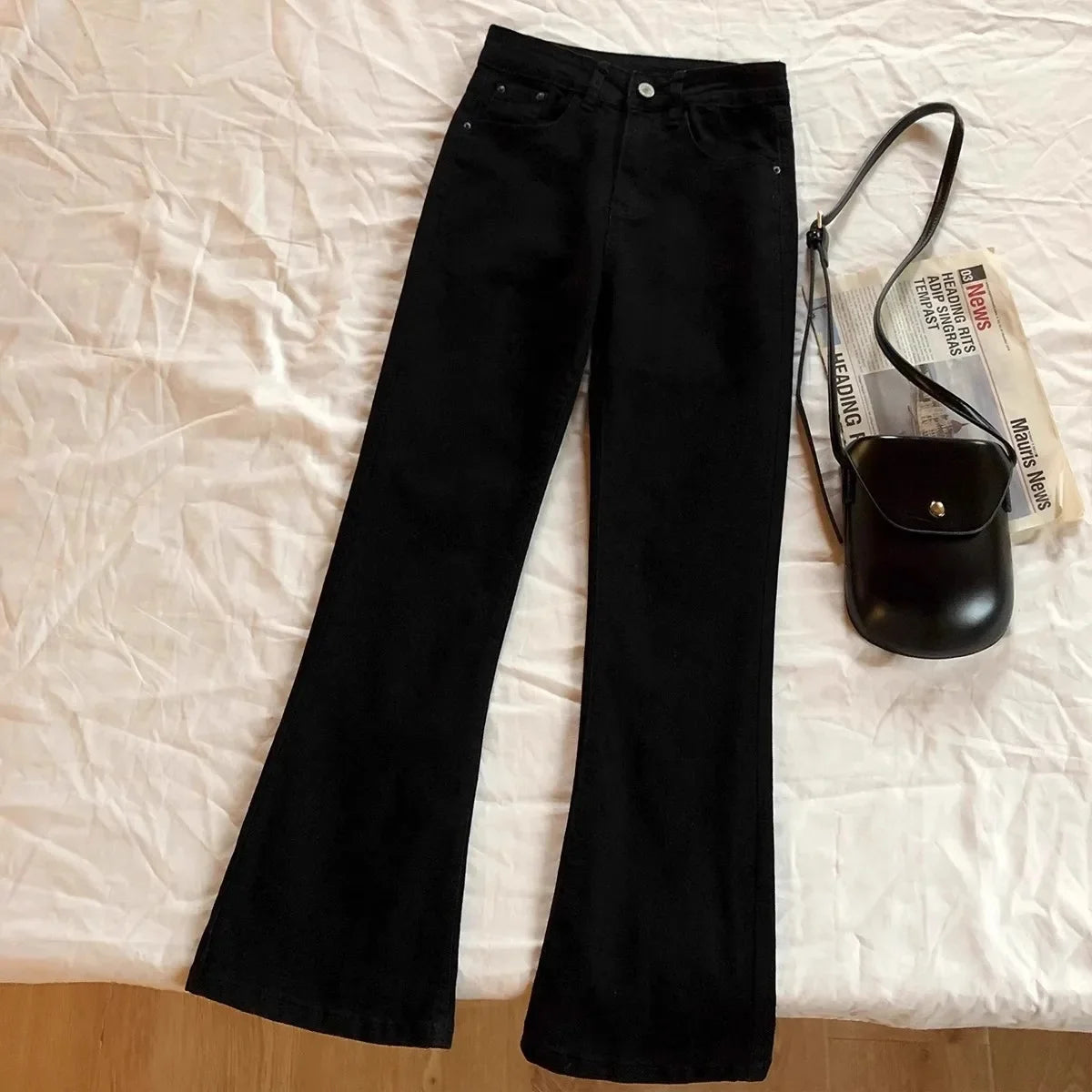Slimming High Waist Bell Bottom Jeans Women's Elastic Versatile Black Small Size Long Jeans Spring Summer Fashion Trend