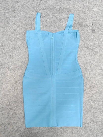 BEAUKEY Blue Spaghetti Strap Women Mini Bandage Dress Bodycon Sexy Above Knee Length Bodycon Party Club Dress XL Classic Vestido