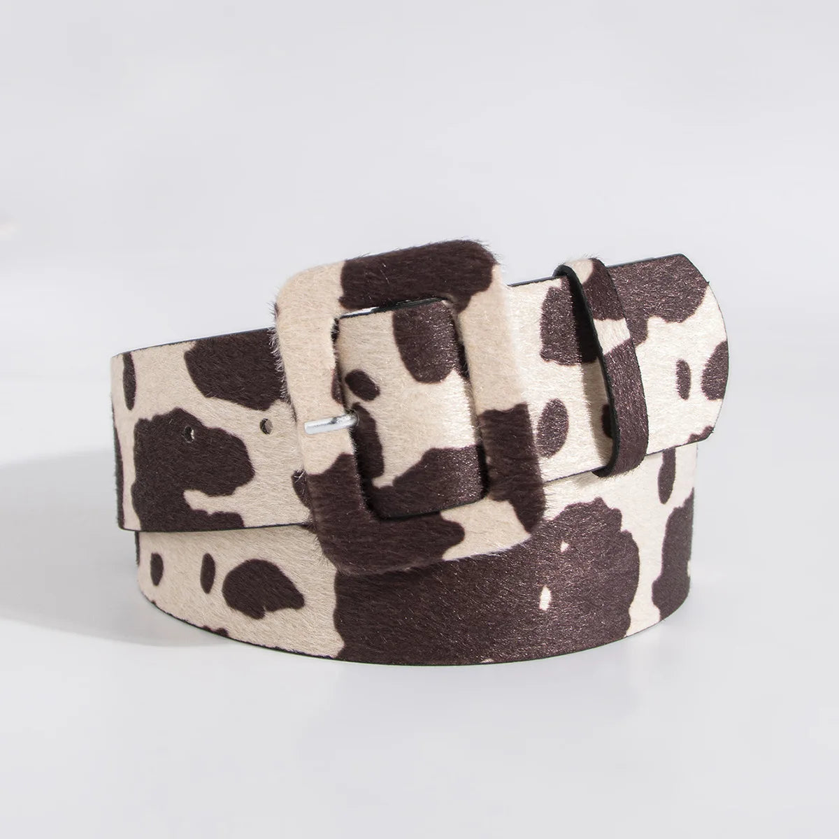 Y2K young girl versatile imitation horse-haired cow pattern belt cross-border wide brown fur buckle spot women's belt