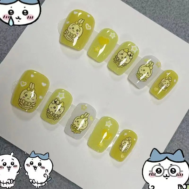 Nail Art Chiikawa ハチワレ Hachiware うさぎ USAGI ちい./かわ Kawaii Wearing Nails Cartoon Nails DIY Short Cute Finished Patches Girls Gifts