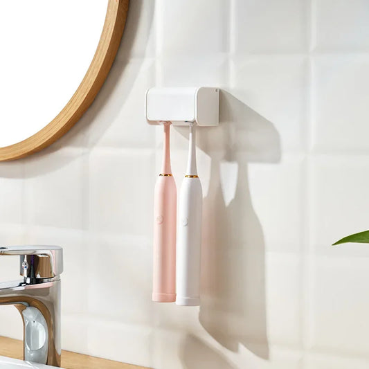 Simple Adhesive Toothbrush Holder Dustproof Toothbrush Holder 2 Head Toothbrush Holder Bathroom Storage