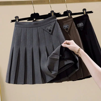 Korean Fashion Autumn New Women's Solid Pleated Zipper Simplicity Preppy Style Chic High Waist Short Slim A-line Pleated Skirt