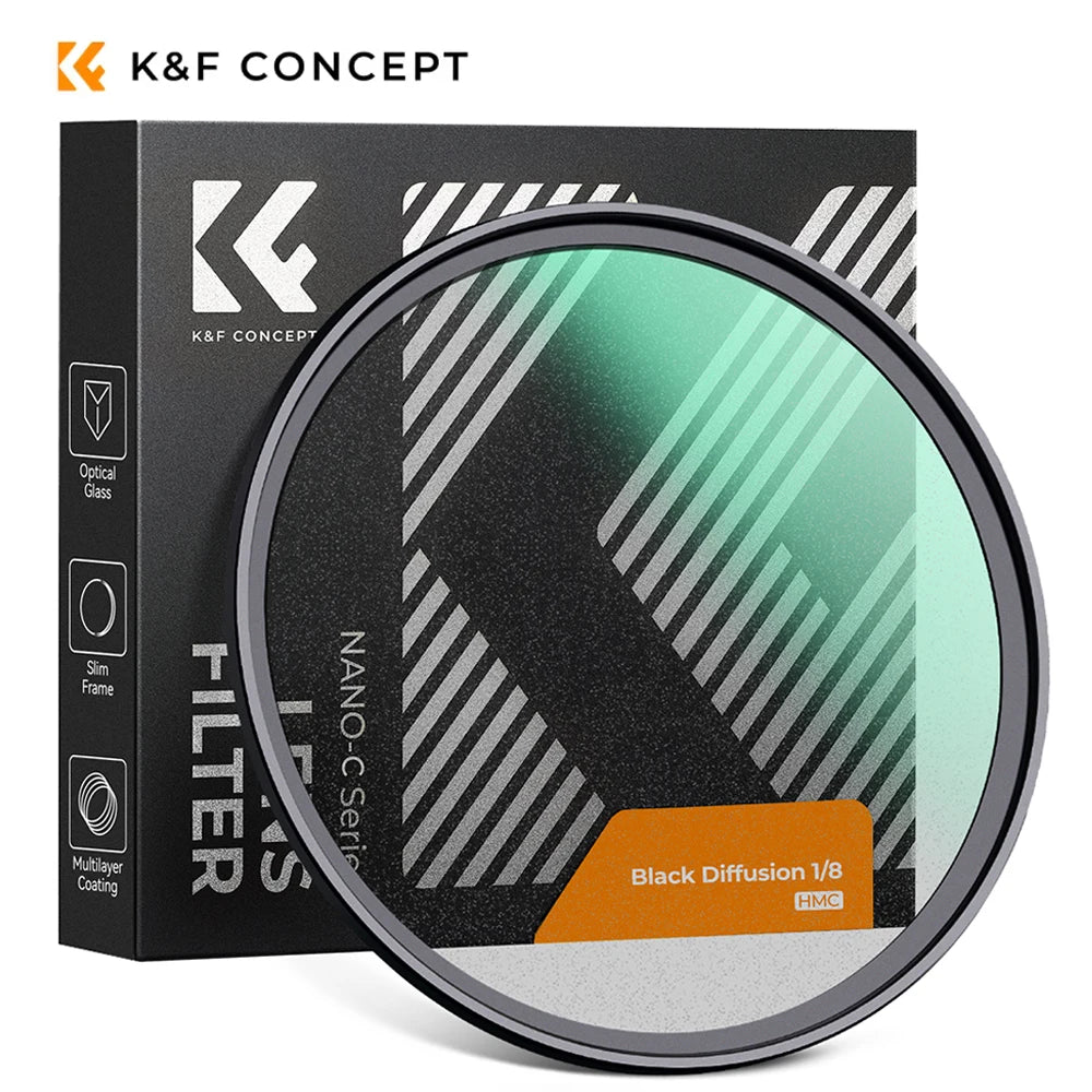 K&F Concept 1/2 1/4 1/8 Black Mist Diffusion Camera Lens Filter 49mm 52mm 58mm 62mm 67mm 72mm 77mm 82mm With Cleaning Cloth