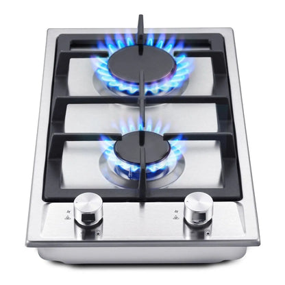TopStrong 2 Burner 30cm Stainless Steel Kitchen Cast Iron Pan Support Built in NG/LPG Convertible Gas Hob YYUKGCT-S02