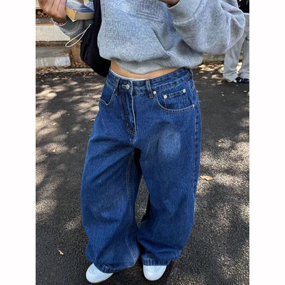 Women Blue Gothic Y2k Baggy Emo Jeans Harajuku Vintage Denim Trousers Aesthetic 2000s Style Oversize Boyfriend Jeans Pants 2025