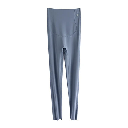 BIVIGAOS Spring Summer Thin Maternity Sharkskin Leggings Women Belly Support Tight High Waist Elastic Casual Yoga Pregnant Pants