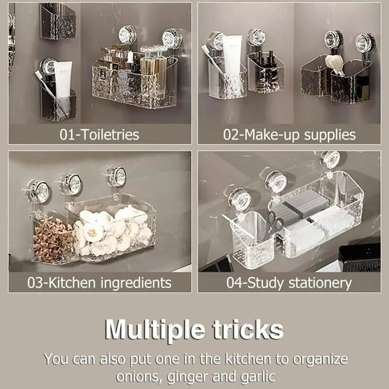 Shower Caddy Suction Cup Storage Rack Clear Acrylic Shower Shelves Glacier Water Ripples Corner Shelf For Bathroom Accessories