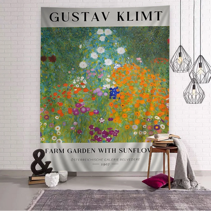Gustav Klimt Flower Garden Sunflowers Cartoon Tapestry Art Science Fiction Room Home Decor Art Home Decor
