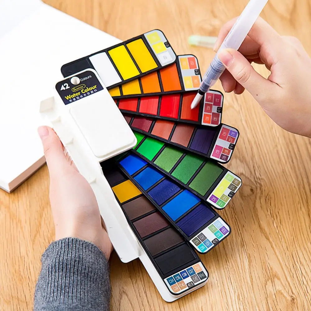 Folding Watercolor Paint Set Solid 18/24/36/42 Colors Painting Pigment Set with Water Brush Pen Watercolor Pigment Students
