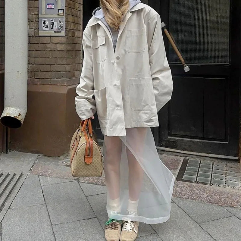 Talenza White Mesh High Waist Skirt Women's Sexy See-through Loose Straight Slit Skirt Elegant Solid Retro Patchwork Party Skirt