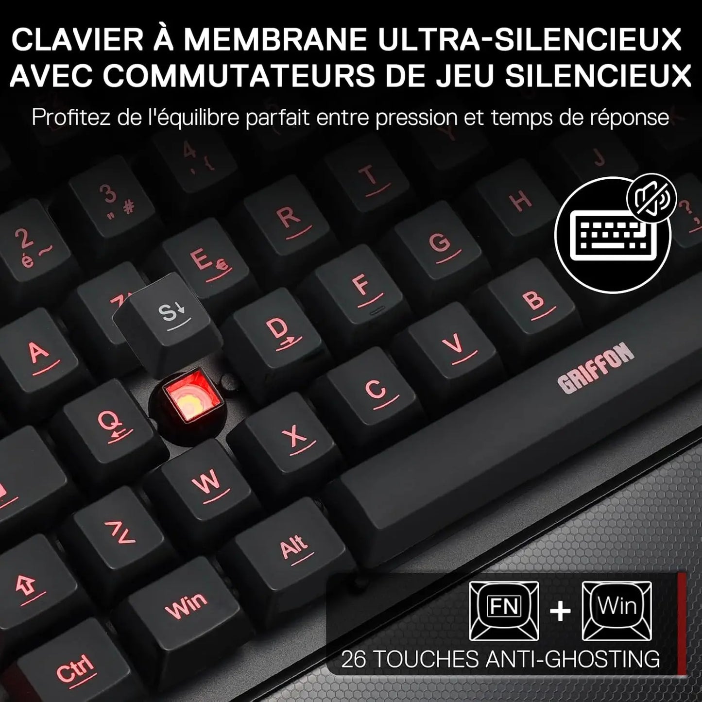 Redragon K505 Gaming Keyboard, French AZERTY, Rainbow Backlight, 26 Anti-Ghosting Keys, Wired Gaming Keyboard, Membrane Keyboard