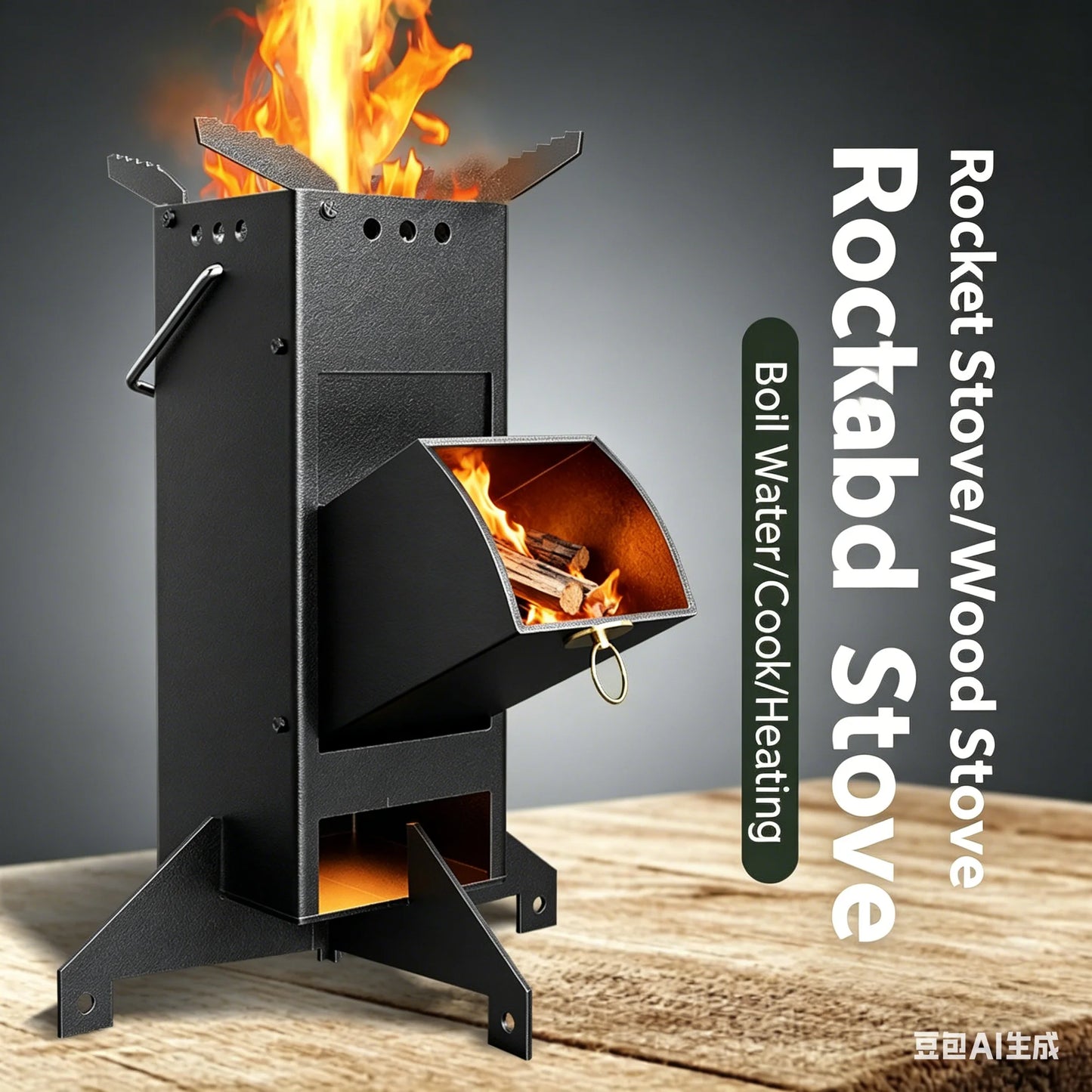 Portable Rocket Stove, Thick Manganese Steel Wood Burning Stove, Foldable Camping, Outdoor Cooking, Heating, Picnic