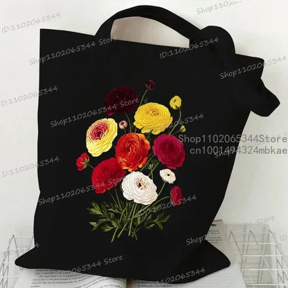 Fashion Canvas Tote Bag Oil Painting Wildflowers Print Lady Shoulder Shopping Bag Plant Style Daisy Vintage Flower Women Handbag