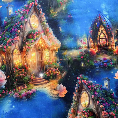 Cotton Fabric Digital Printing HD Fairy Tale Dream House Elf for DIY Handmade Sewing Clothes Bags Dresses by Half Meter