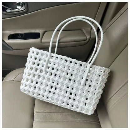 1pcs Plastic Hollow Weave Bag Countryside Style Large Capacity Beach Tote Bag Bucket Bag Bohemian Style Woman PVC Handbag Summer