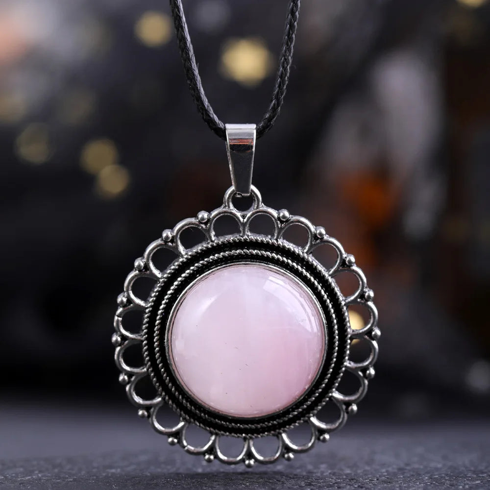 Lace Agate Necklace Vintage Style Round Pendant Necklace Handmade Necklace Gemstone Necklace Crystal Stone Necklace for Women