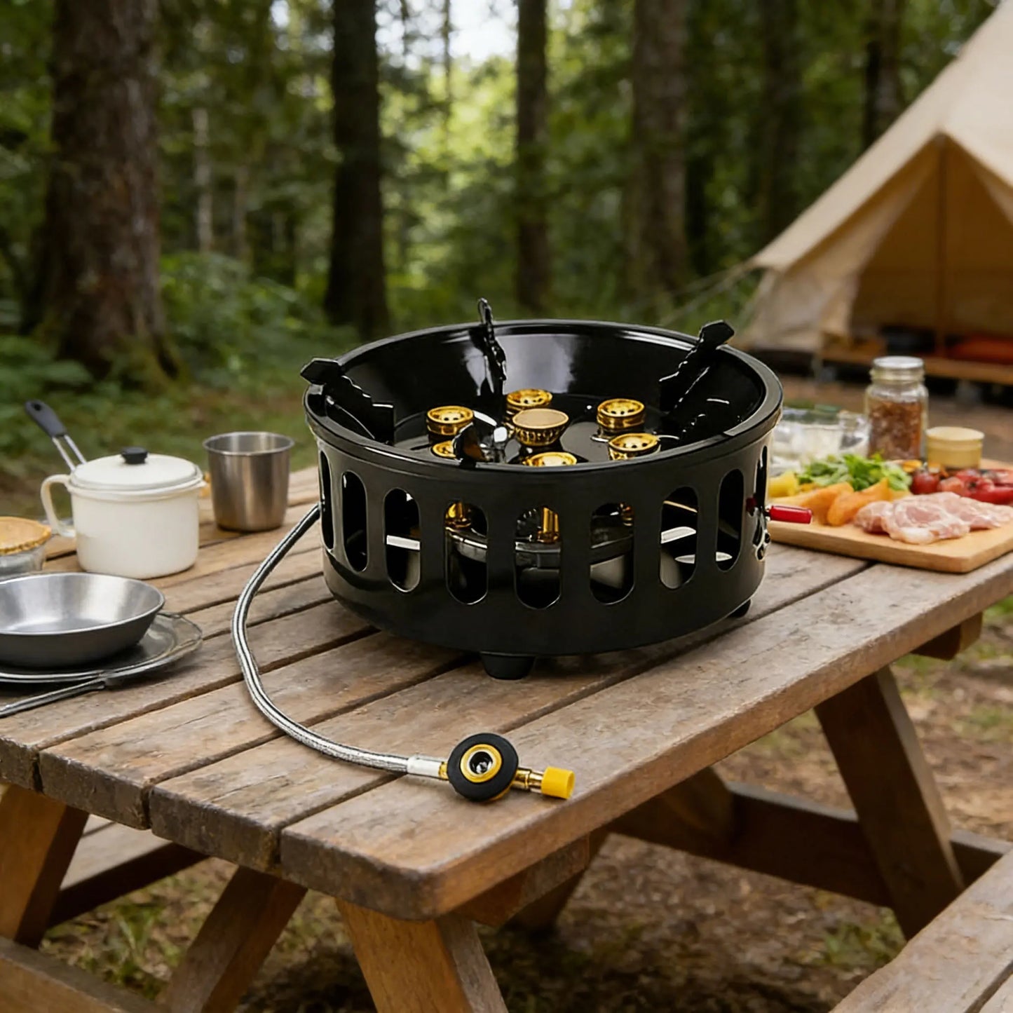 21000W Seven Star Stove Outdoor Portable Card Stove Outdoor Stove Camping Cookware Windproof and Fierce Fire Gas Stove Gas Stove