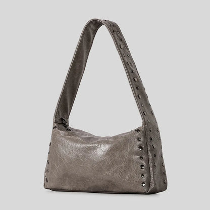 Vintage Rivet Women Shoulder Bags Motorcycle Style Underarm Bag Luxury Soft Pu Leather Crossbody Bag Retro Trend Handbags 2025