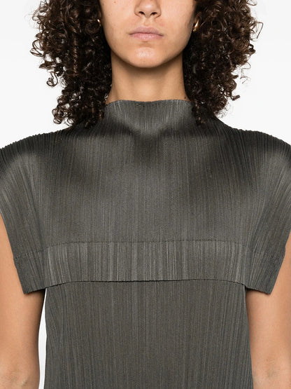 Miyake Pleated High Neck Sleeveless Midi Dress