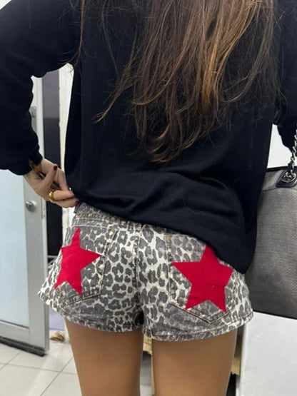 Start Print Shorts Women Dropped Zippers Pocket Button Party Club Mini Pants Female 2026 Spring Summer Chic Streetwear Lady New