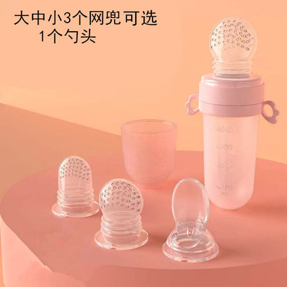 Baby Feeding Bottle Spoon Teether Baby Silicone Rice Paste Cereal Fruits Feeding Squeeze Bottle Spoon Feeder Newborn Baby Bottle