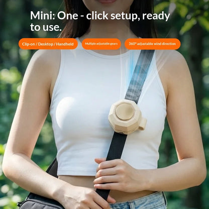 Portable Fan Mini Handheld Rechargeable Bladeless Electric Fan Clip Waist Fan Suitable for Outdoor Ventilation Desktop Small Fan