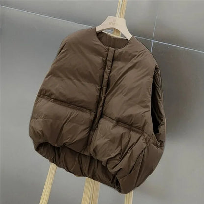 2024 New Autumn Korean Chic Down Vest O-neck Loose Solid Casual Sleeveless Parkas All-match Zipper Jacket Waistcoat Female