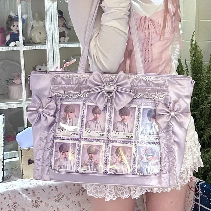 New Sweet and Cool Girl Ulzzang Ita Bag Lace Bow Ribbon JK Uniform Shoulder Bag Comic Exhibition Portable Y2K Tote Bag