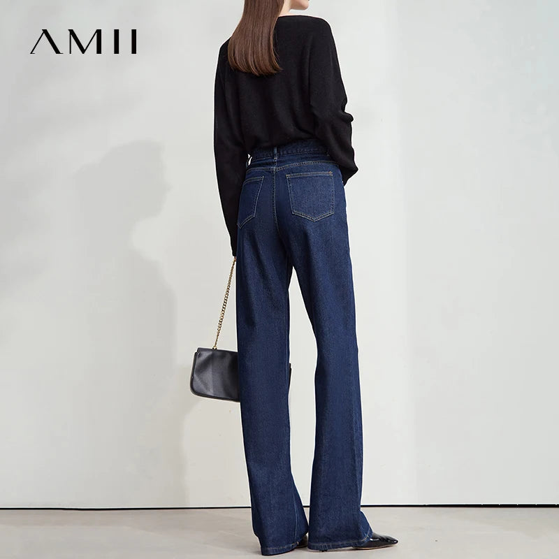 AMII Minimalist Jeans Pants Women 2025 Autumn New Classic Lady Trousers Cotton Straight Casual Woman Loose Denim Pants 12543031