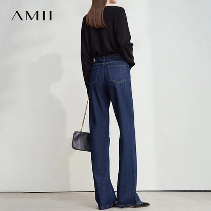 AMII Minimalist Jeans Pants Women 2025 Autumn New Classic Lady Trousers Cotton Straight Casual Woman Loose Denim Pants 12543031