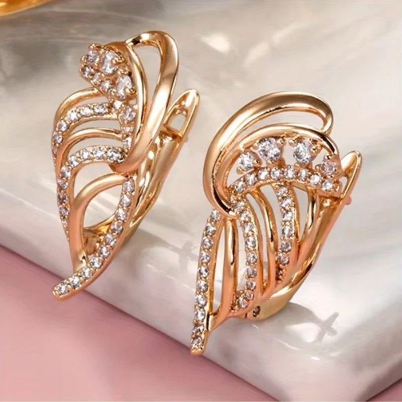 Luxurious Gold Plated Earrings For Women Inlay Synthetic Zircon Bridal Wedding Jewelry Imitation Crystal Irregular Earrings