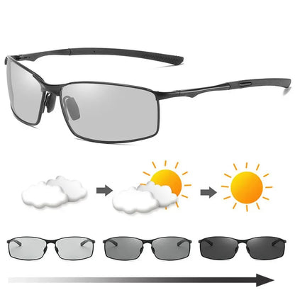 Photochromic Men Polarized Sunglasses Male Metal Square Glasses Driving Sun Glasses UV400 Outdoor Sports Cycling Goggles