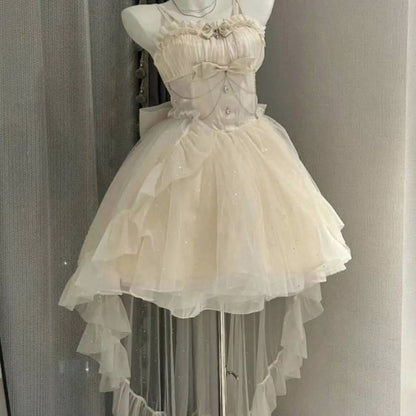 Summer Korean Version of White Moonlight First Love Exquisite and Western-style Waist Slimming Slim Shimmering Tail Dress