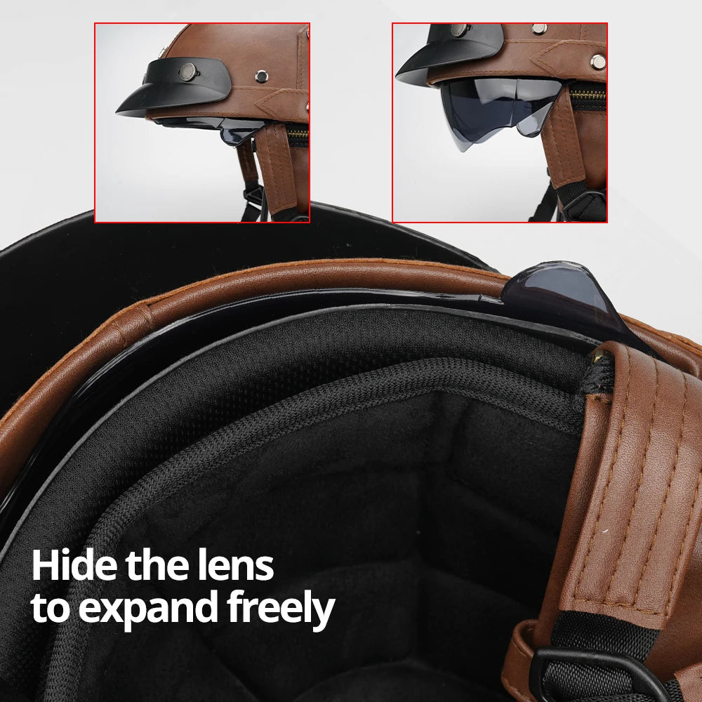 Motorcycle Half Helmet Leather Vintage Helmet Four Seasons General Safety Helmet Anti Fall And Sun Cap Moto Open Face Helmet