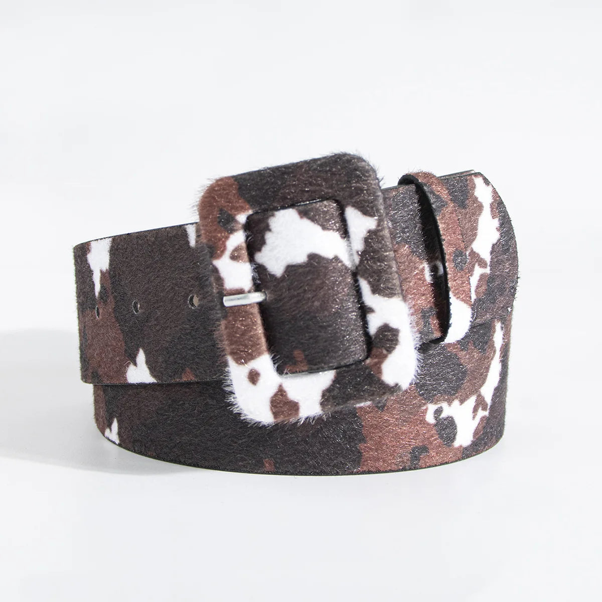 Y2K young girl versatile imitation horse-haired cow pattern belt cross-border wide brown fur buckle spot women's belt
