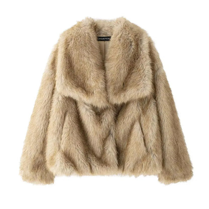 HH 2025 Winter Coats For Women Fashion New Faux Fur Long Sleeves Loose Coat Female Versatile High Street Women's Cardigan