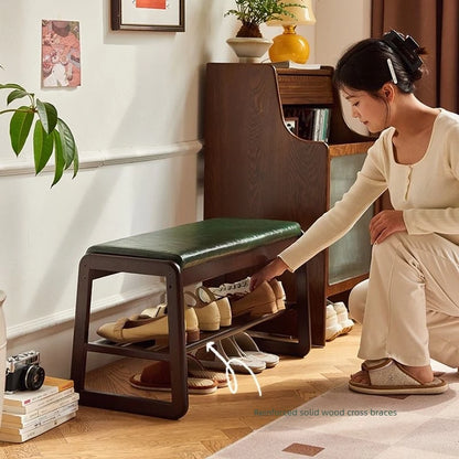 Household solid wood shoe changing stool, solid wood shoe cabinet, sponge pad, leather soft bag stool, shoe wearing stool