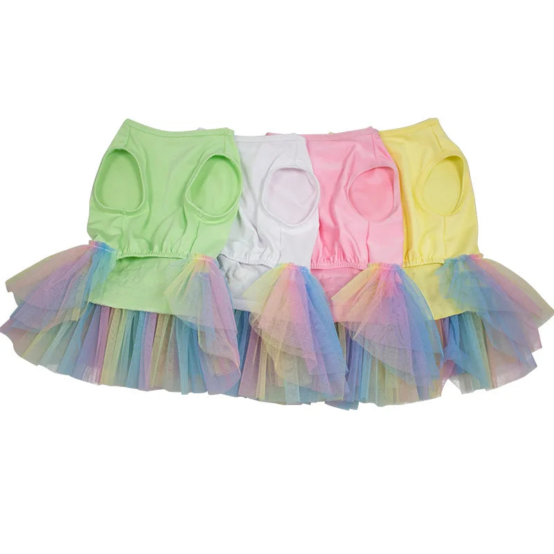 Dog Dress for Small Dogs Cute Rainbow Tulle Skirt Clothes Sweet Princess Pet Dress Breathable Doggy Apparel Summer Dog Clothing