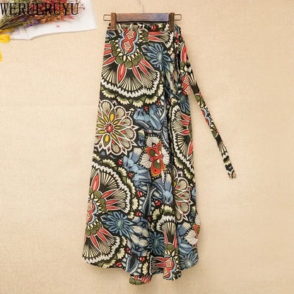 WERUERUYU Wrap Skirts Women Casual Chiffon Tie-Waist Ruffle Wide Leg Loose