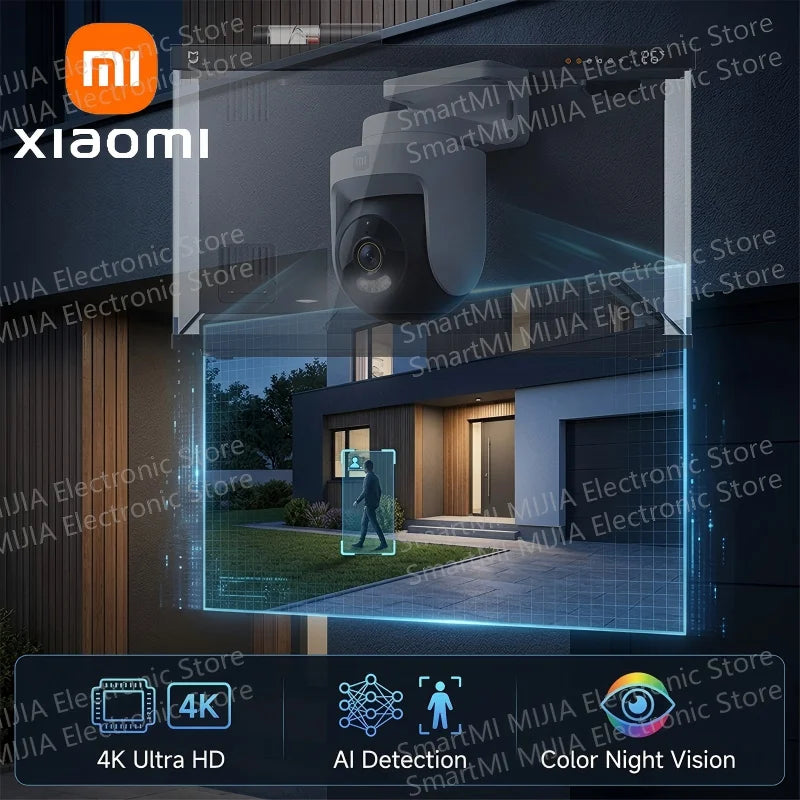 XIAOMI New Outdoor Camera 4，8MP 4K 360°，AI Humanoid Close-up，Audible Visual Alarm，Two-Way Audio，Chinese Version With Adapter