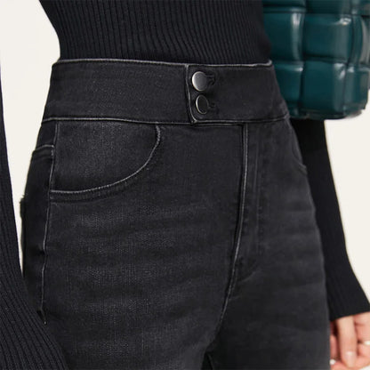 AMII Jeans For Woman 2025 Winter New Slim-fit Warm Versatile Flared Pants Simple Commuter Casual Casual Woman Trousers 12344022