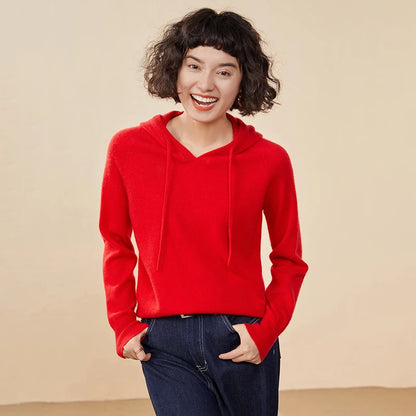 ADDONEE Women Cashmere Hooded Pullover Sweater 100% Cashmere Knitwear Spring Autumn Casual Simple Style Hoodie Clothing Tops