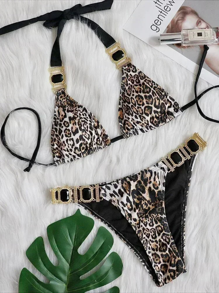 Halter Crystal Rhinestone Diamond Bikini 2025 Female Swimsuit Women Swimwear Two Pieces Bikini set Brazilian Bathing Suit Swim