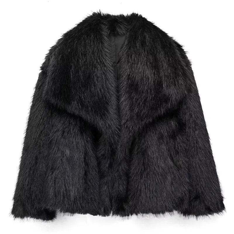 HH 2025 Winter Coats For Women Fashion New Faux Fur Long Sleeves Loose Coat Female Versatile High Street Women's Cardigan