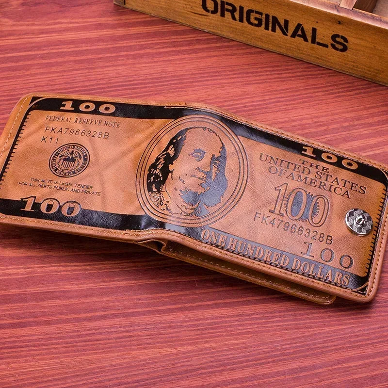 Fashion Wallets With 100 US Dollar Pattern Wallet Male Leather Photo Card Holder Large Capacity