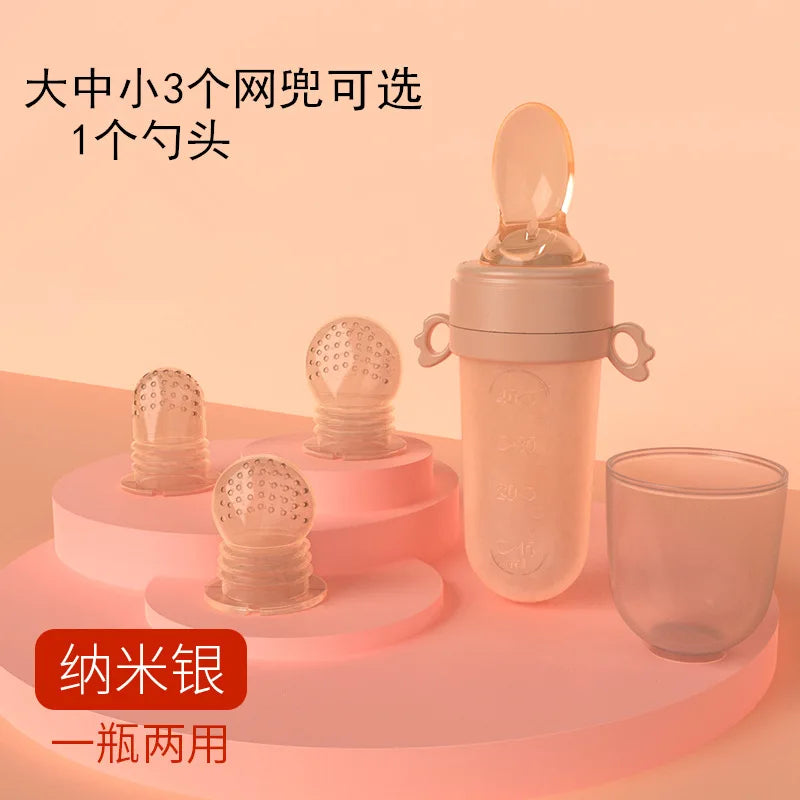 Baby Feeding Bottle Spoon Teether Baby Silicone Rice Paste Cereal Fruits Feeding Squeeze Bottle Spoon Feeder Newborn Baby Bottle