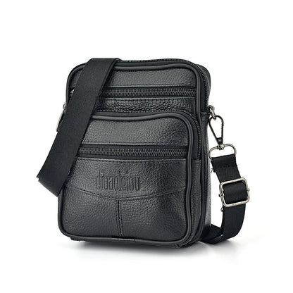Men’s Genuine Leather Crossbody Bag,Double Zipper Small Shoulder Bag,Compact Multi-Pocket Sling Bag for Everyday Carry