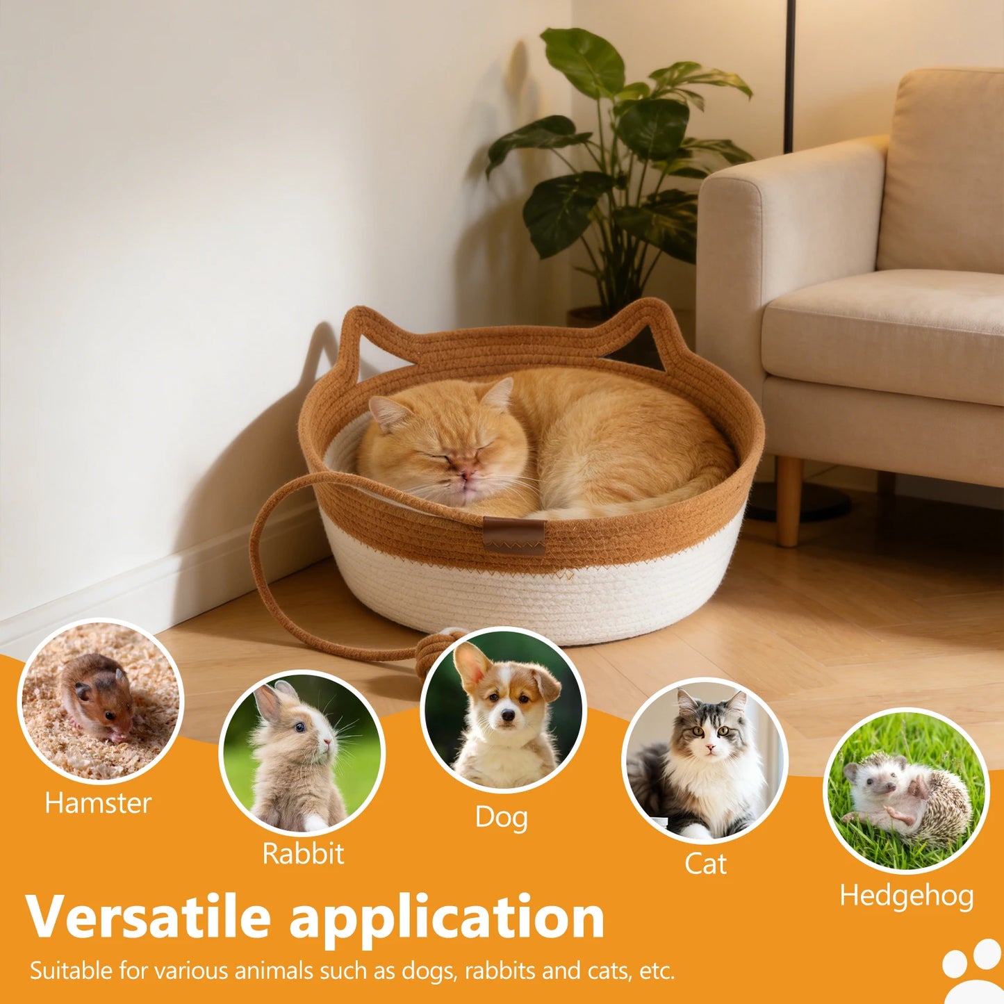 Handmade Vine Woven Round Cat Scratcher Bed Four Seasons Universal Cat Puppy Bed Soft Pet Bed Cozy Cat Nest Home Indoor Pet Supplies Accessories for Cats Small Dogs